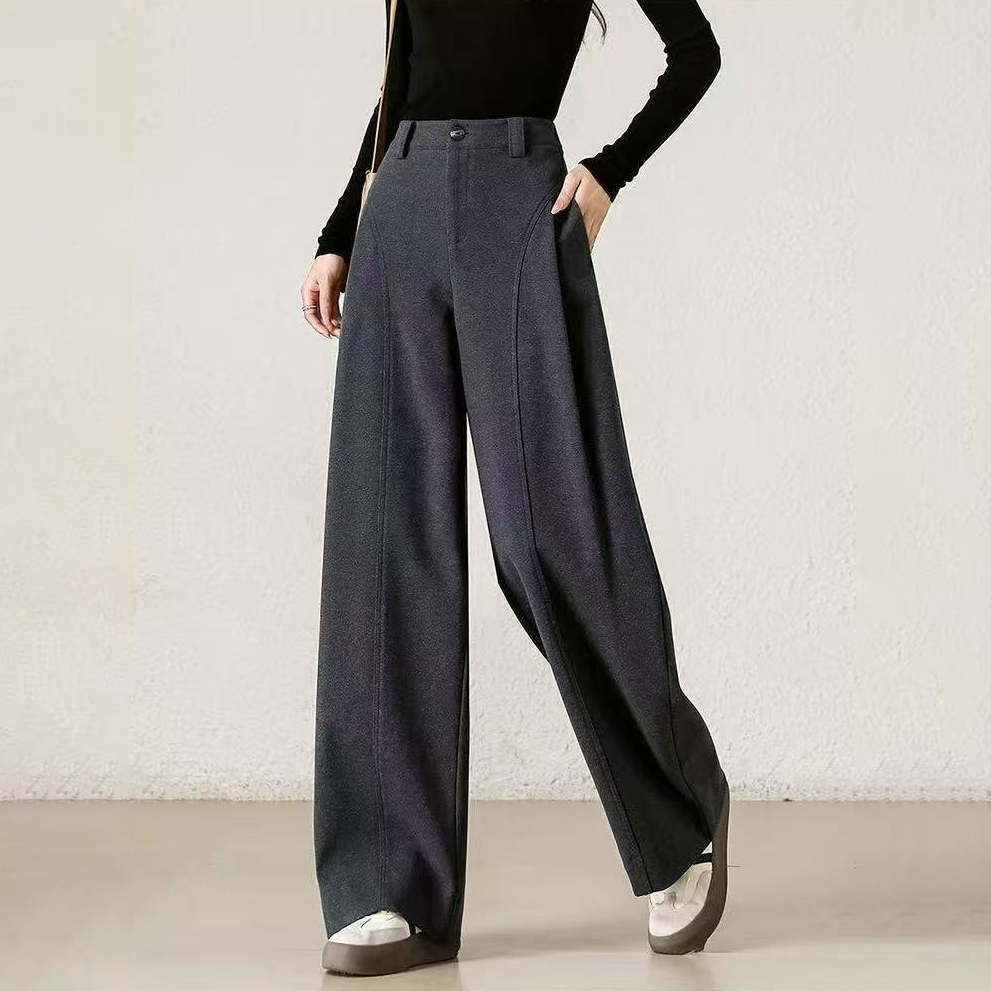 加厚款呢子糯感寬鬆直筒顯瘦休閒闊腿褲