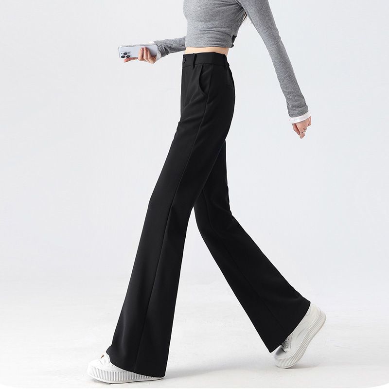 高腰遮肉顯瘦垂感彈力休閒黑色西裝喇叭褲