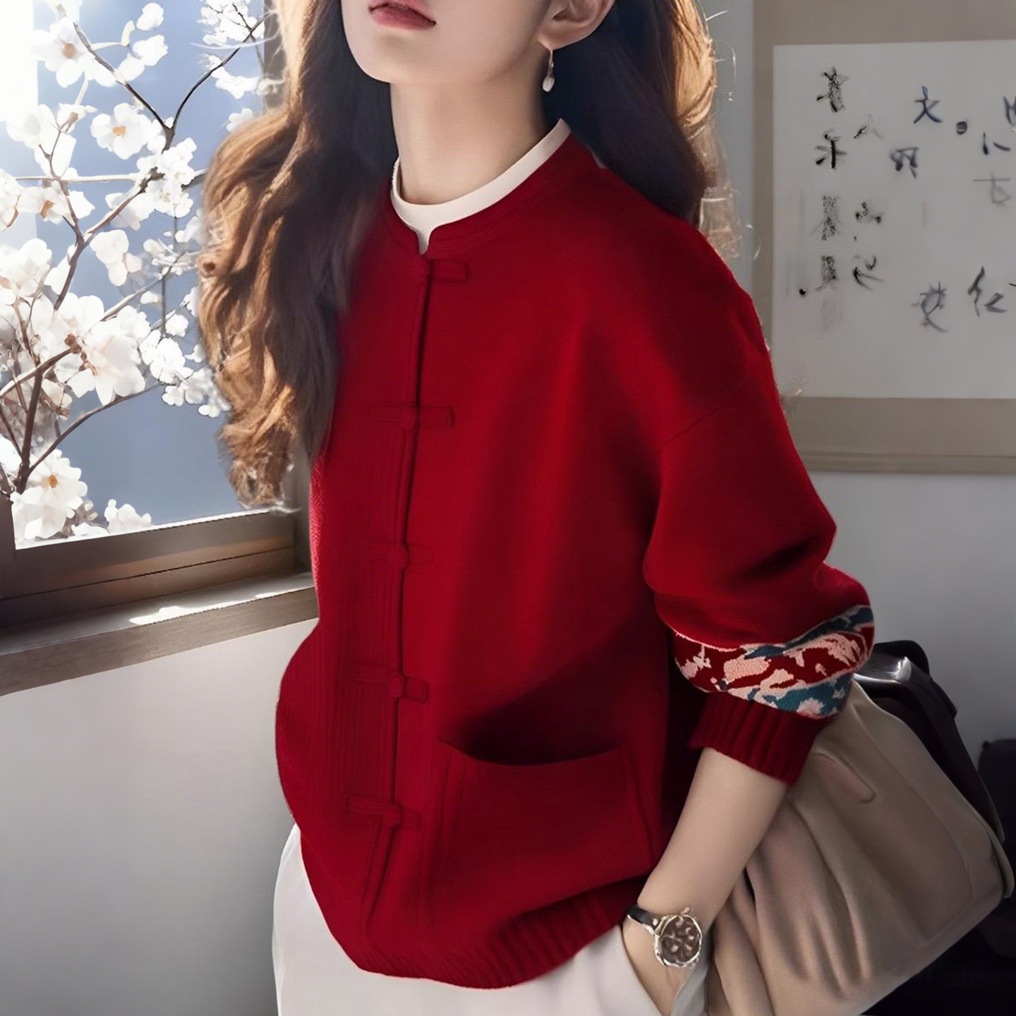 新年戰袍紅色毛衣外套大碼新中式國風慵懶針織開衫