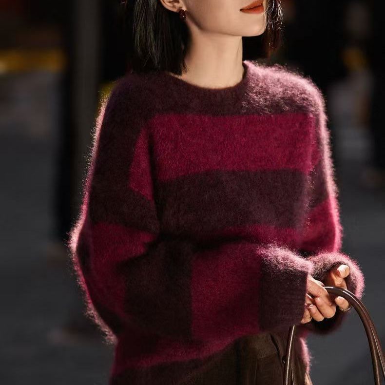 條紋毛衣寬鬆軟糯休閒慵懶感氣質顯瘦針織衫