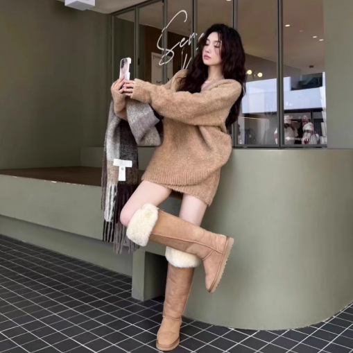 【整套】高級感軟慵懶v領針織毛衣+顯瘦高腰半身裙兩件套