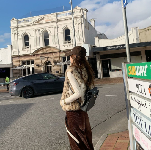 雙面穿時髦俏皮漸變雪奶豹皮草馬甲外套