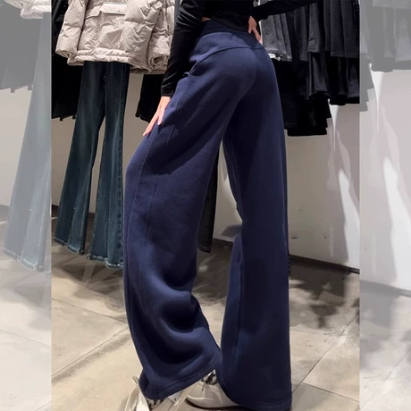 美式高腰窄版直筒顯瘦百搭運動休閒闊腿褲