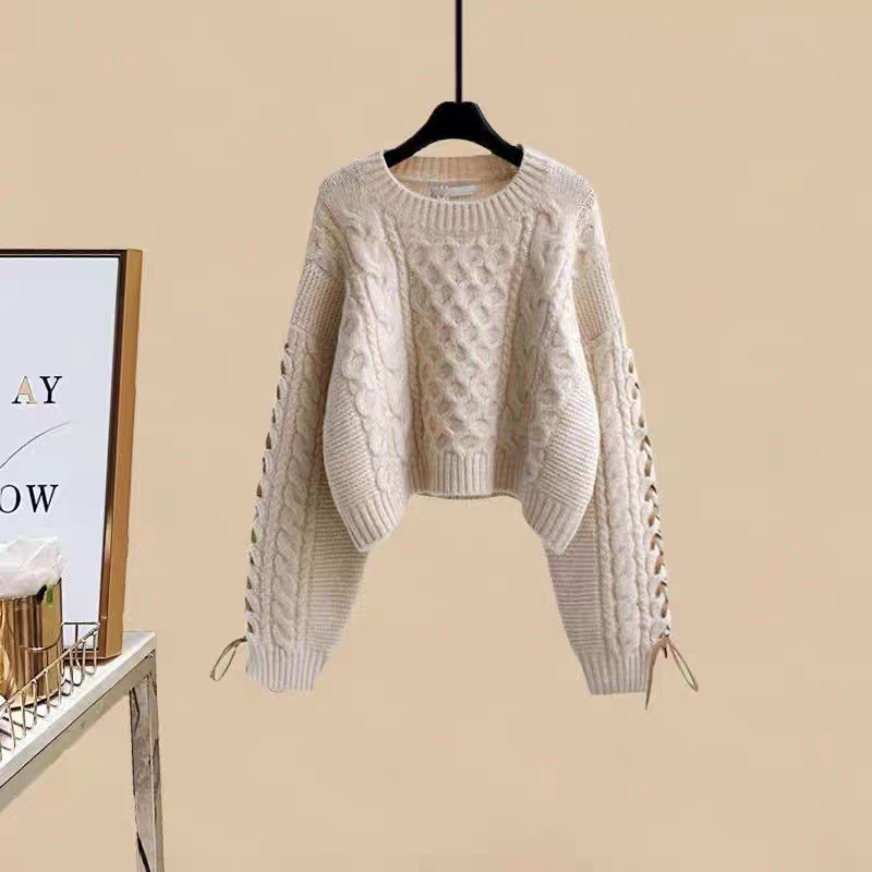 【單件/套裝】寬鬆圓領針織毛衣+百搭吊帶裙兩件套