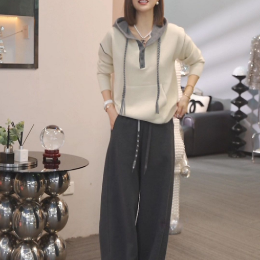 時尚休閒顯瘦寬鬆高級感洋氣百搭連帽毛衣