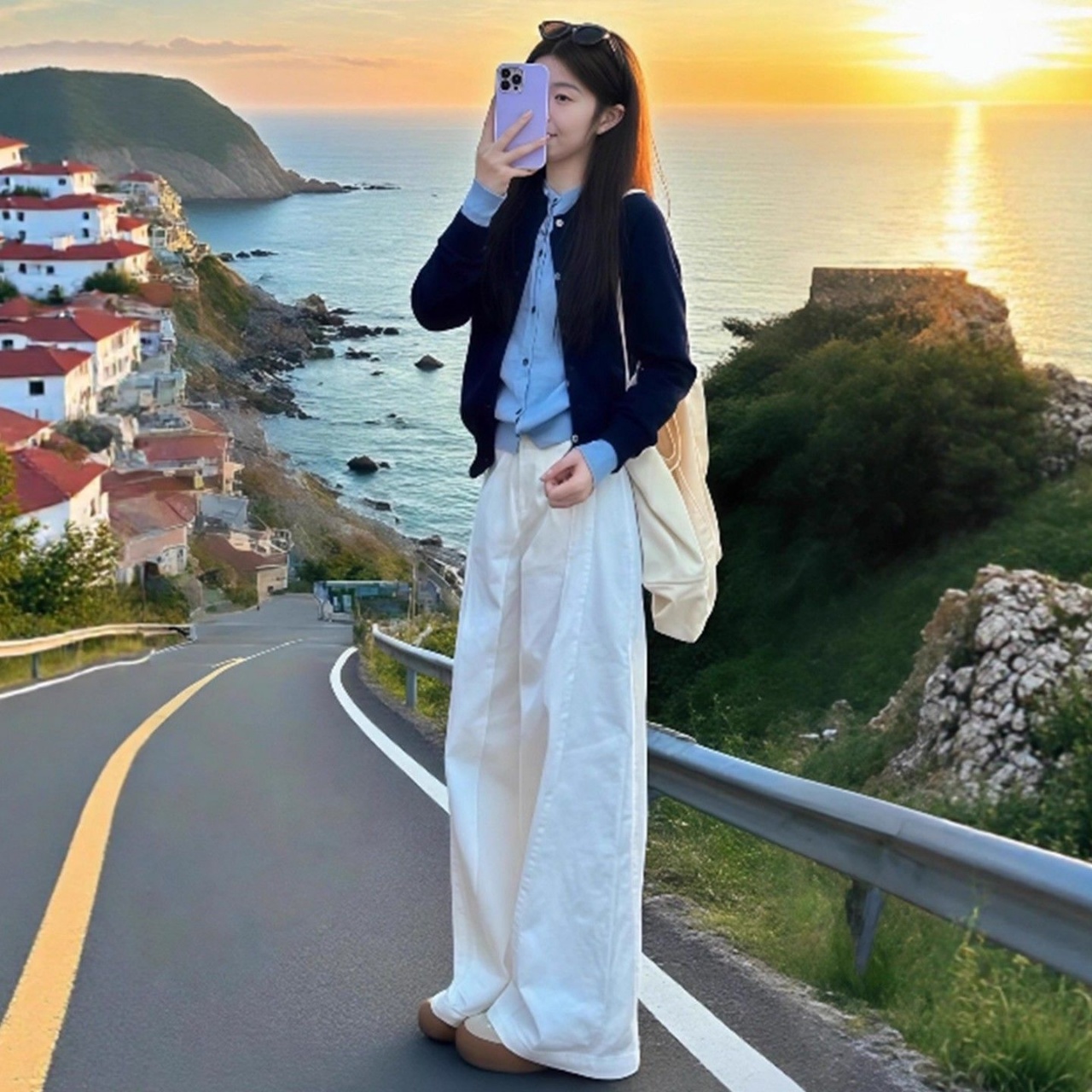 韓系氛圍感撞色學院風假兩件設計針織開衫