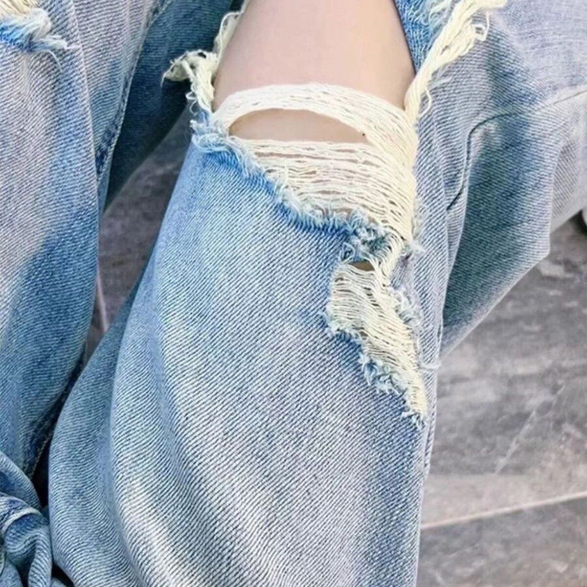 大碼時尚寬鬆破洞薄款遮胯顯瘦九分哈倫牛仔褲