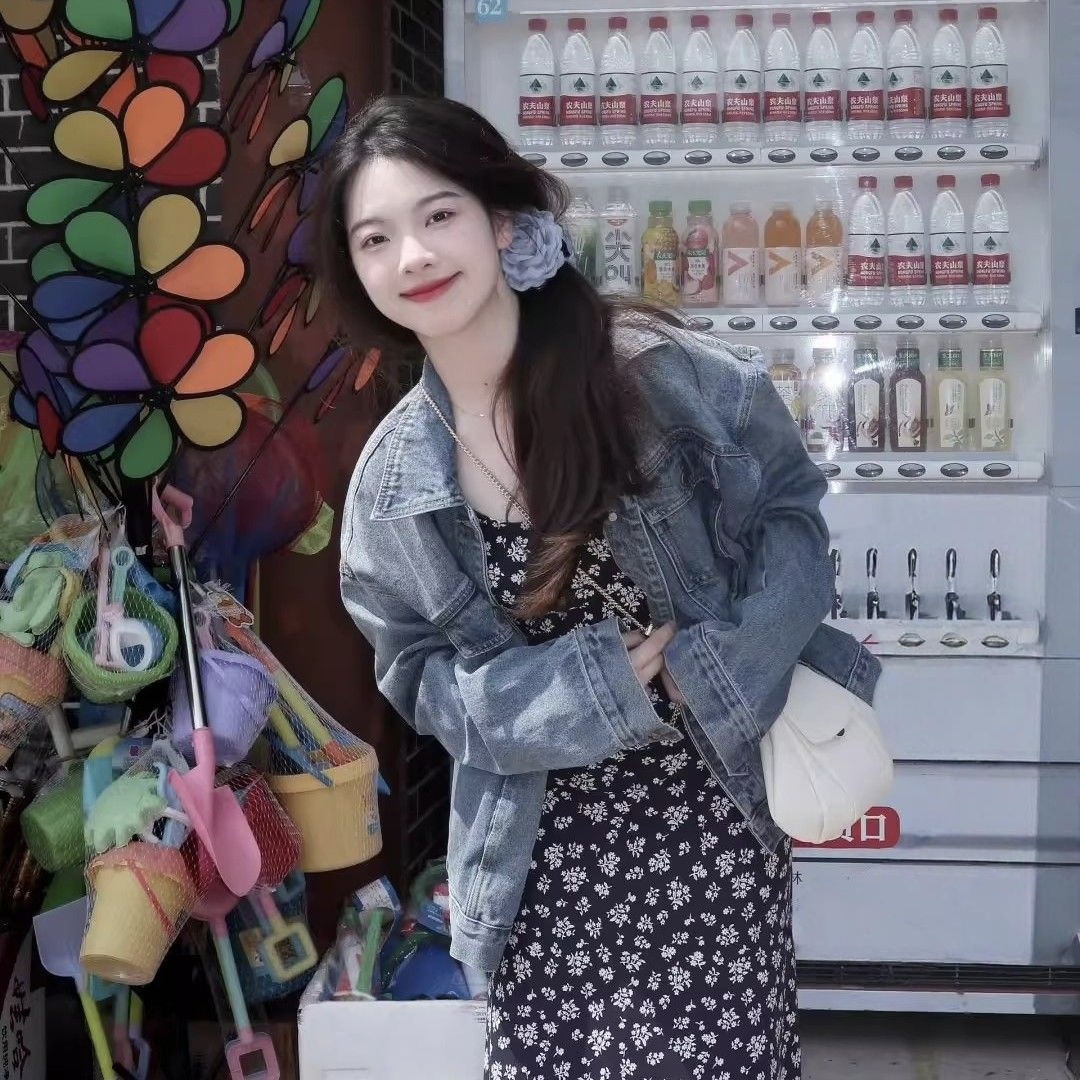 【單件/套裝】韓系茶系穿搭牛仔外套+碎花吊帶洋裝兩件套裝