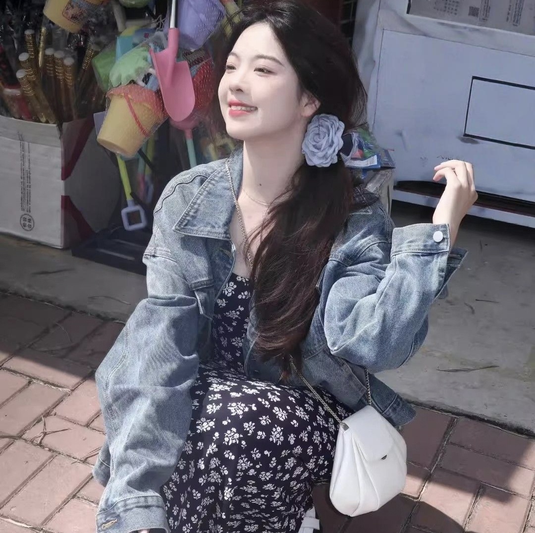 【單件/套裝】韓系茶系穿搭牛仔外套+碎花吊帶洋裝兩件套裝