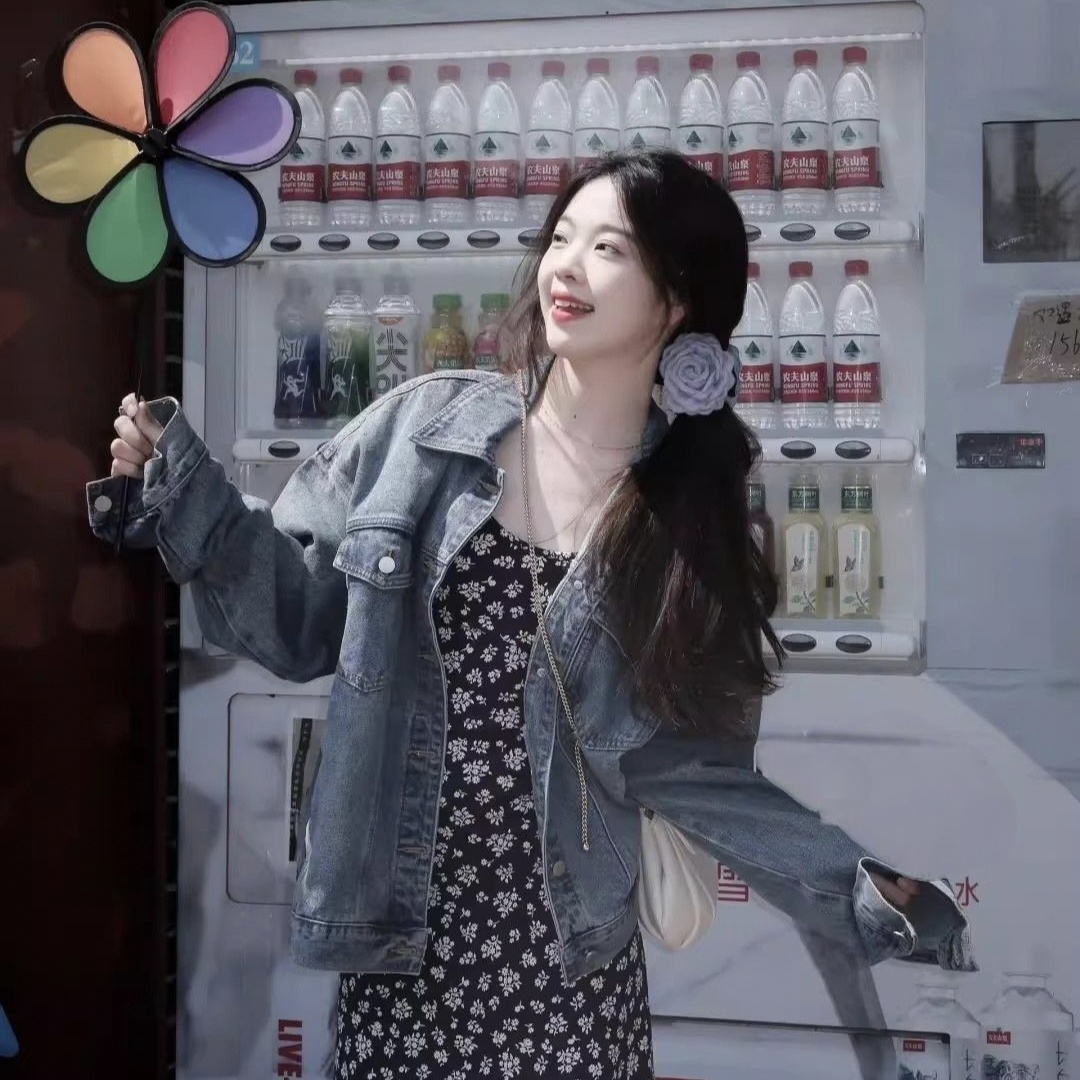 【單件/套裝】韓系茶系穿搭牛仔外套+碎花吊帶洋裝兩件套裝