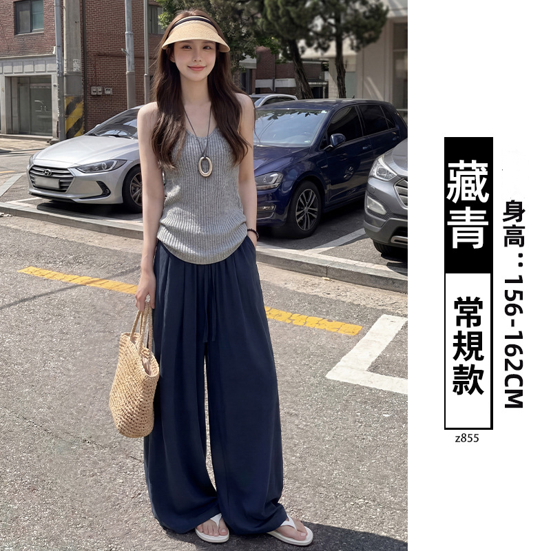 亞麻闊腿垂感寬鬆直筒棉綢外穿苧麻棉麻褲