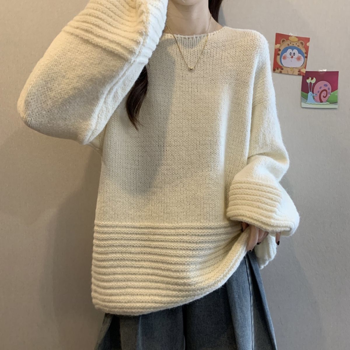 寬松燈籠袖大碼中長款針織衫軟糯慵懶風毛衣