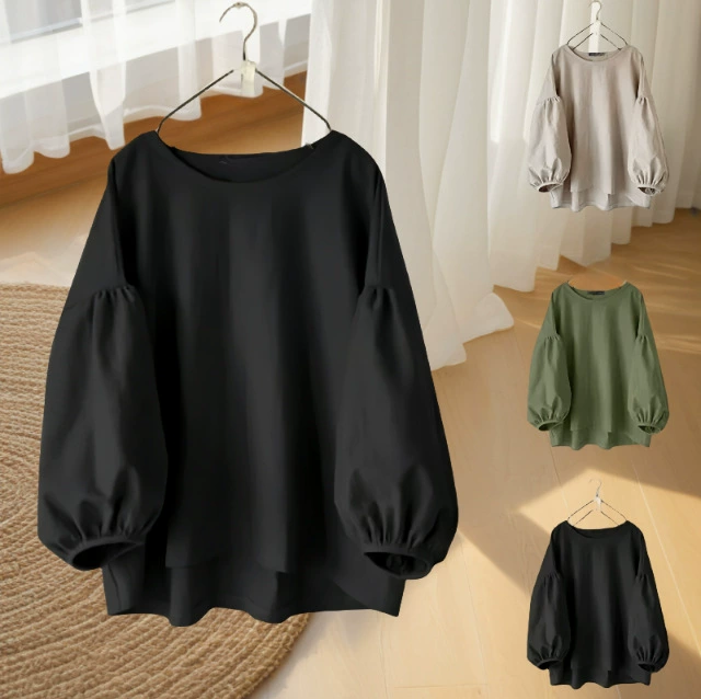 日系休閒潮流圓領泡泡袖復古襯衫