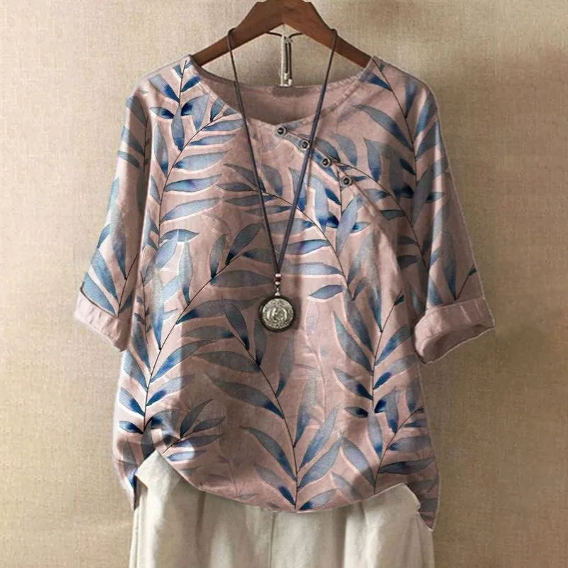 日韓薄款大碼印花文藝T恤棉麻短袖