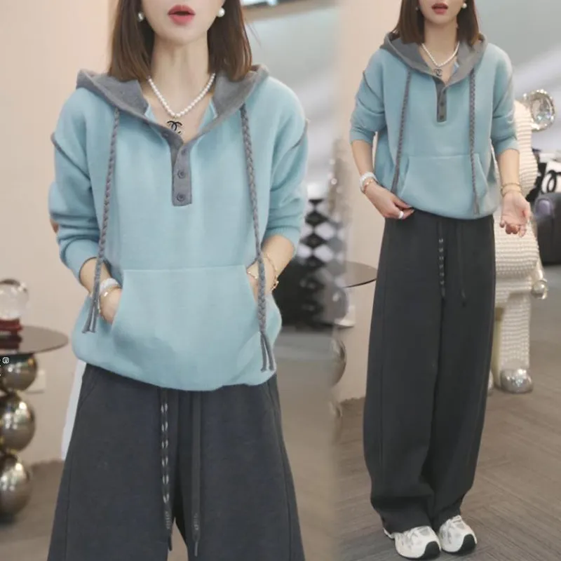 時尚休閒顯瘦寬鬆高級感洋氣百搭連帽毛衣