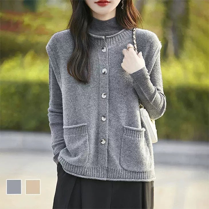 背心厚針織毛衣坎肩圓領疊穿系扣馬甲開衫
