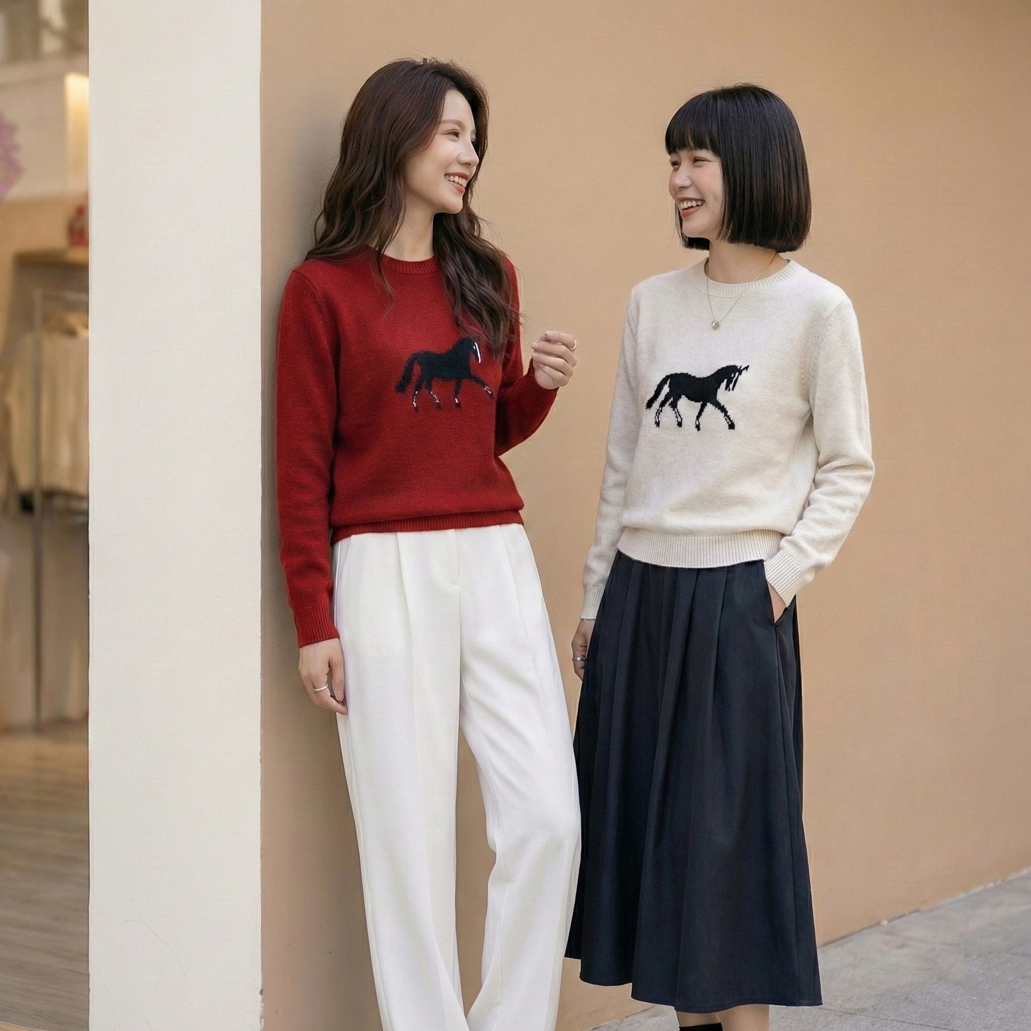 【限定款】卡通小馬提花減齡圓領針織衫