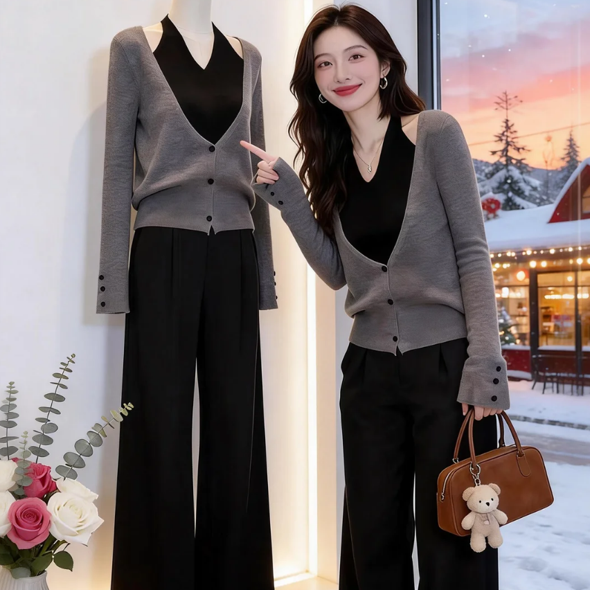 小眾掛脖設計感減齡韓系洋氣百搭假兩件長袖T恤