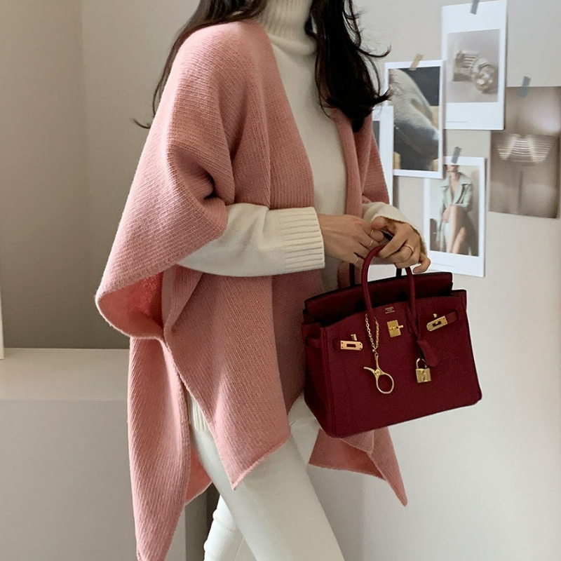 日韓洋氣針織披肩外套休闲温柔氣質毛衣斗篷開衫