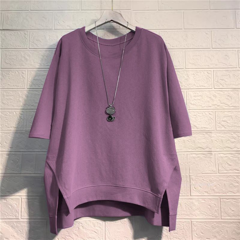 韓版前短後長寬鬆休閒顯瘦港風大碼中袖T恤