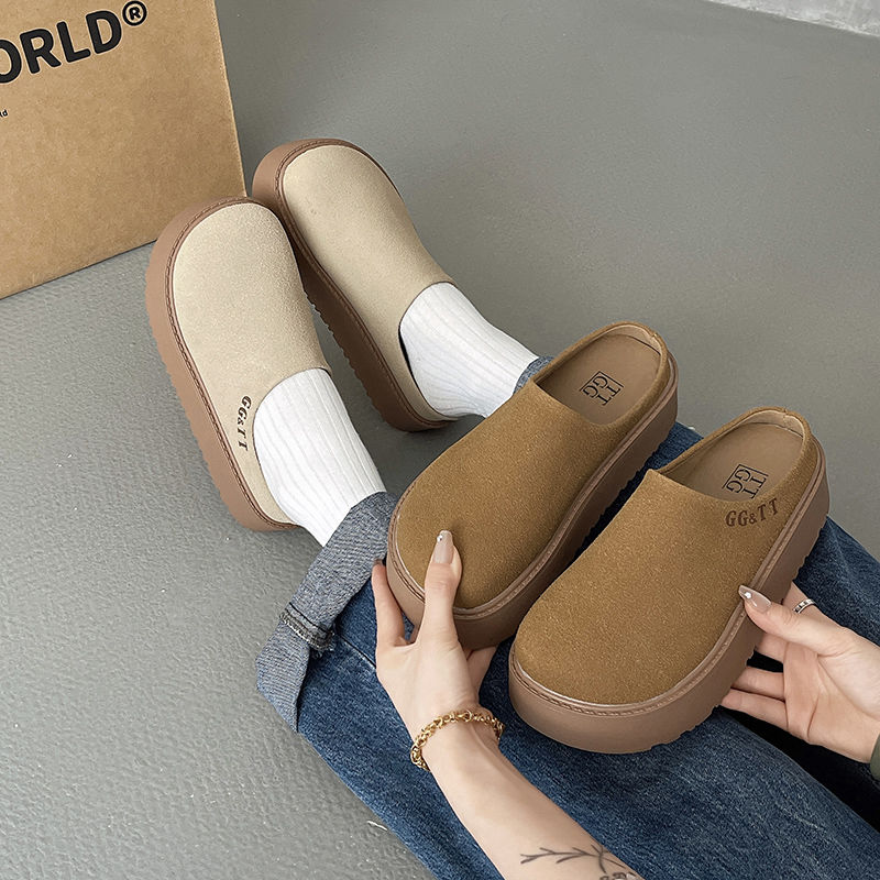 包頭無後跟鬆糕厚底復古脖肯鞋鞋靴