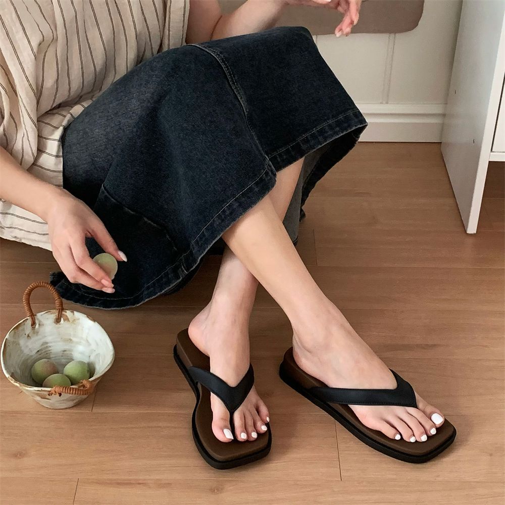 戶外休閒厚底復古拼色夾腳涼拖鞋