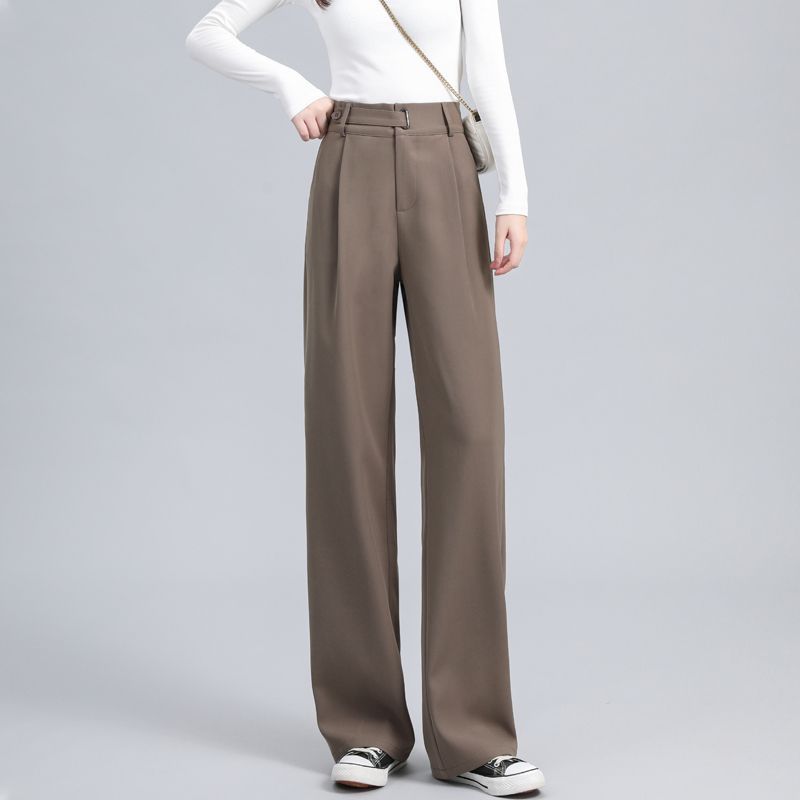 高腰垂感梨型休閒直筒西裝闊腿褲