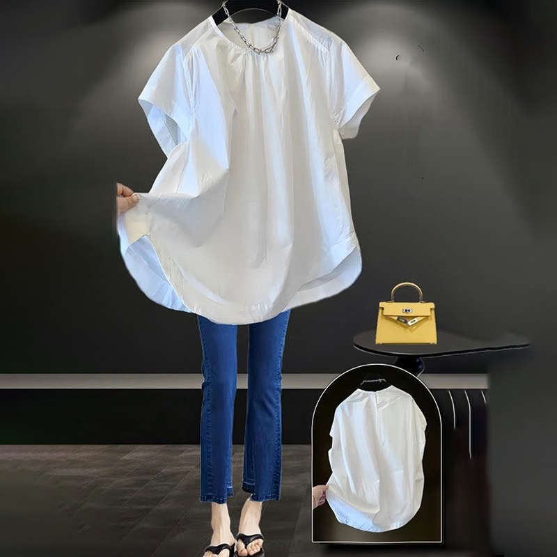 法式高級感氣質圓領短袖襯衫