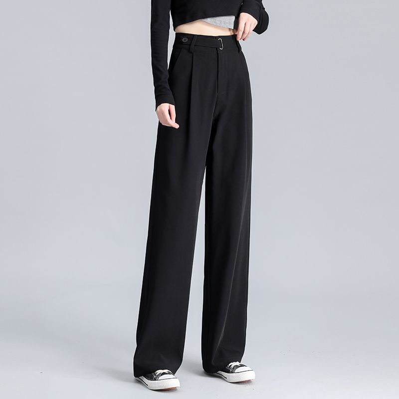 高腰垂感梨型休閒直筒西裝闊腿褲