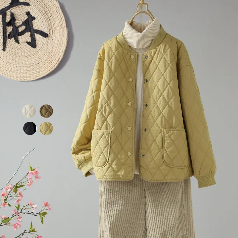 復古圓領寬鬆單排扣顯瘦夾棉保暖夾克