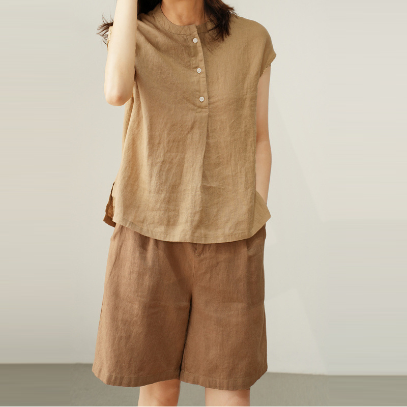 現貨棉麻無袖襯衫落肩顯瘦