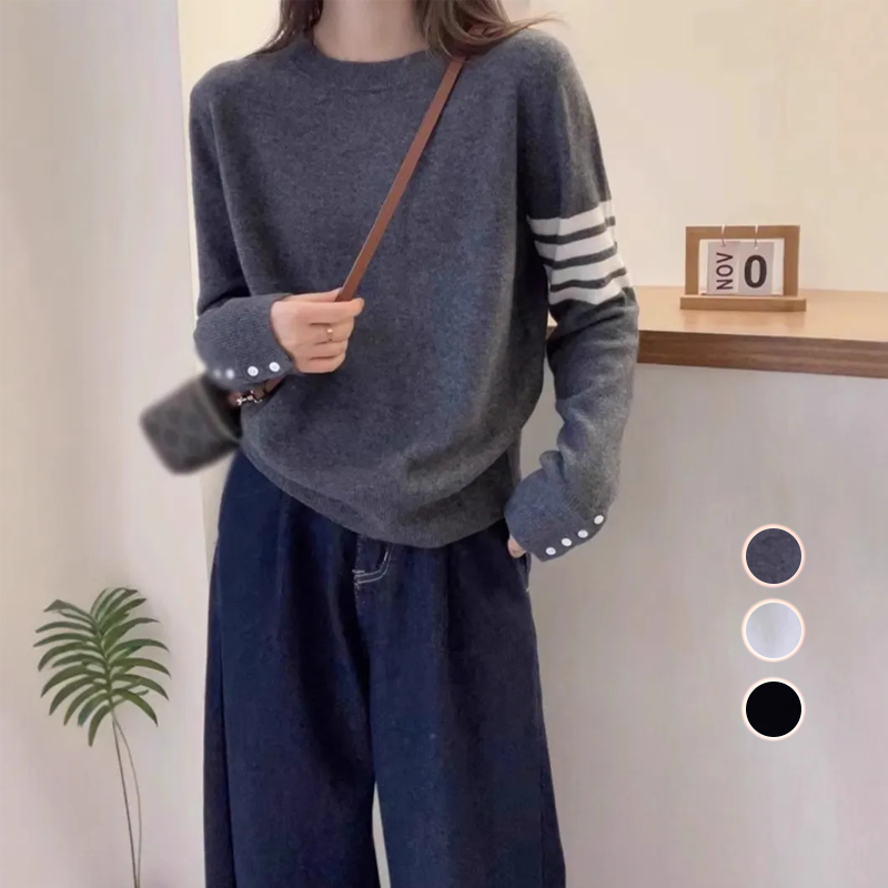 圓領長袖套頭新款休閒百搭減齡針織衫