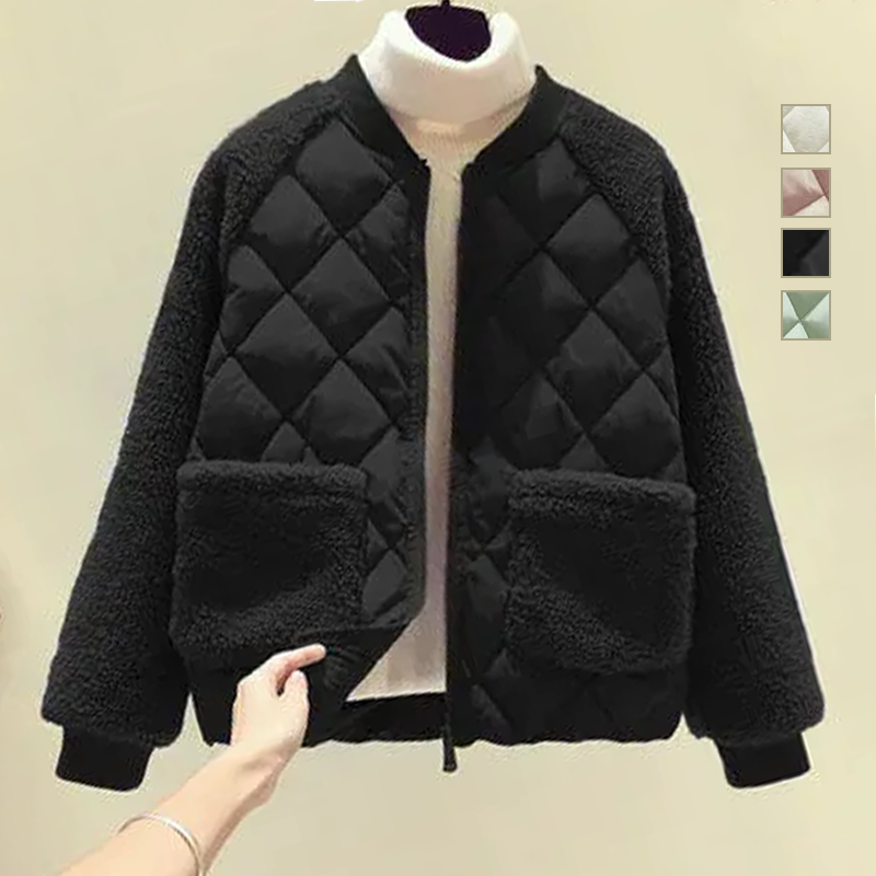 短版拼接棉服寬鬆棉外套夾克