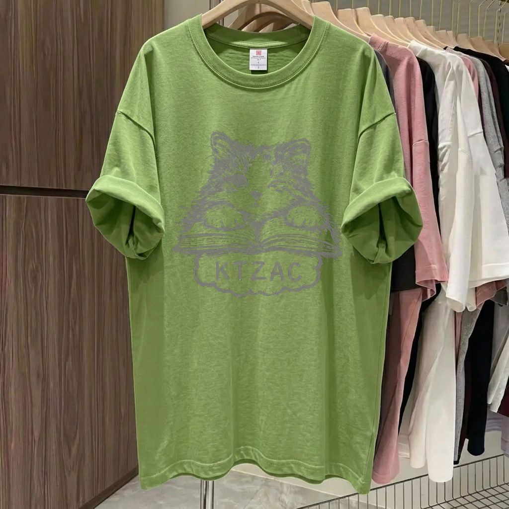 純棉貓咪趣味寬鬆百搭情侶印花短袖t恤