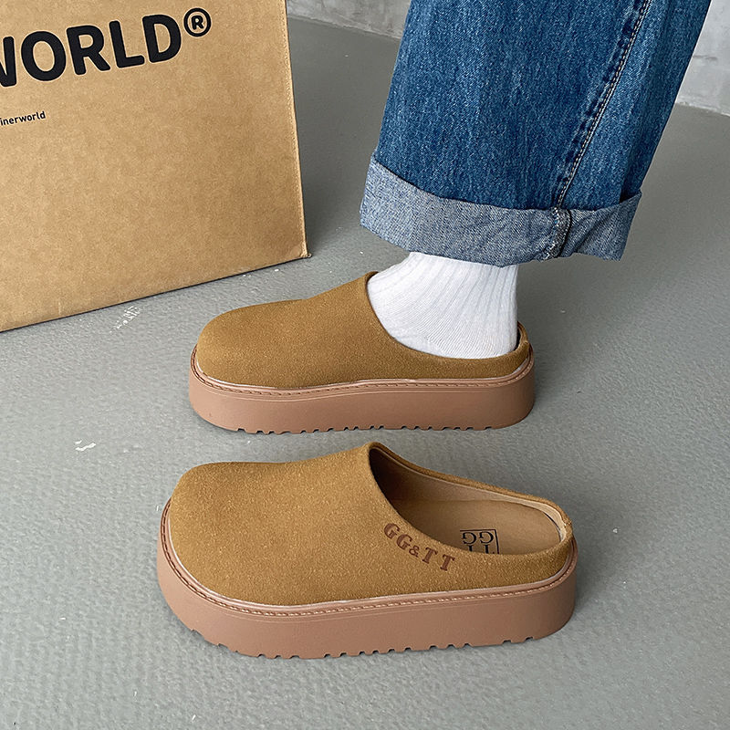 包頭無後跟鬆糕厚底復古脖肯鞋鞋靴