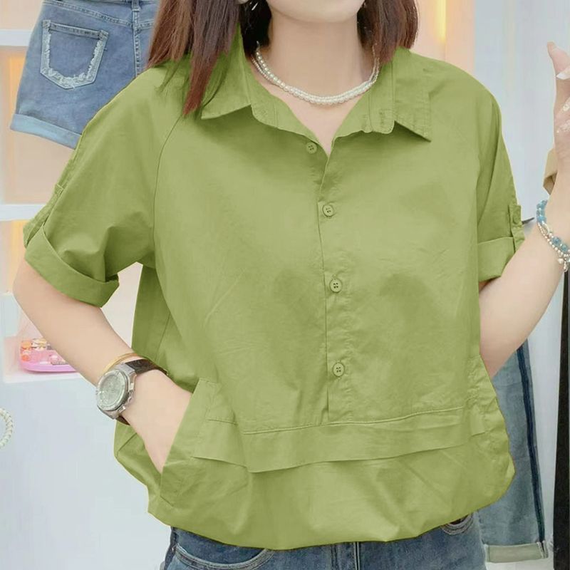 寬鬆洋氣大碼薄款設計感小眾短袖襯衫