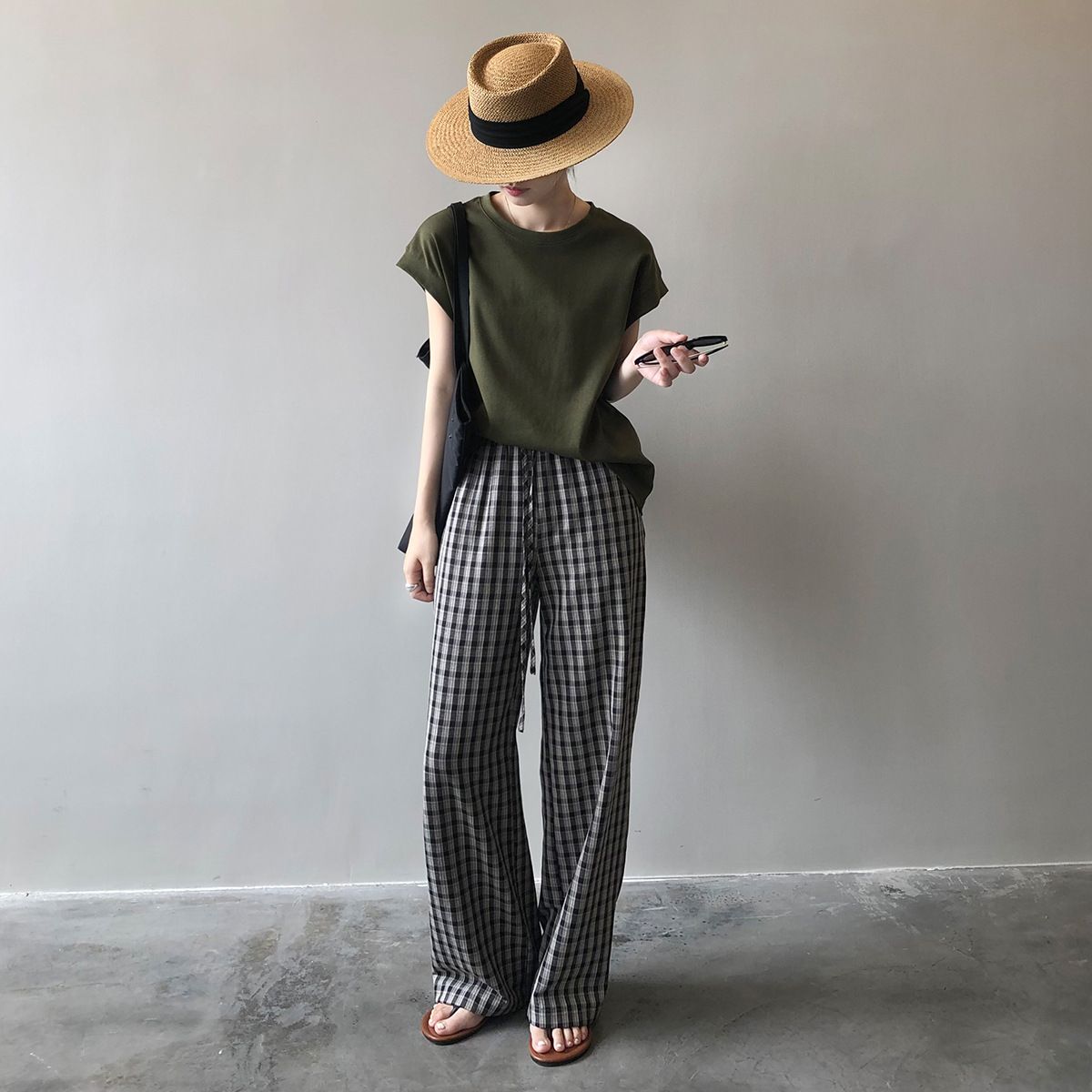 純棉落肩高級感寬鬆減齡洋氣小衫無袖短袖t恤