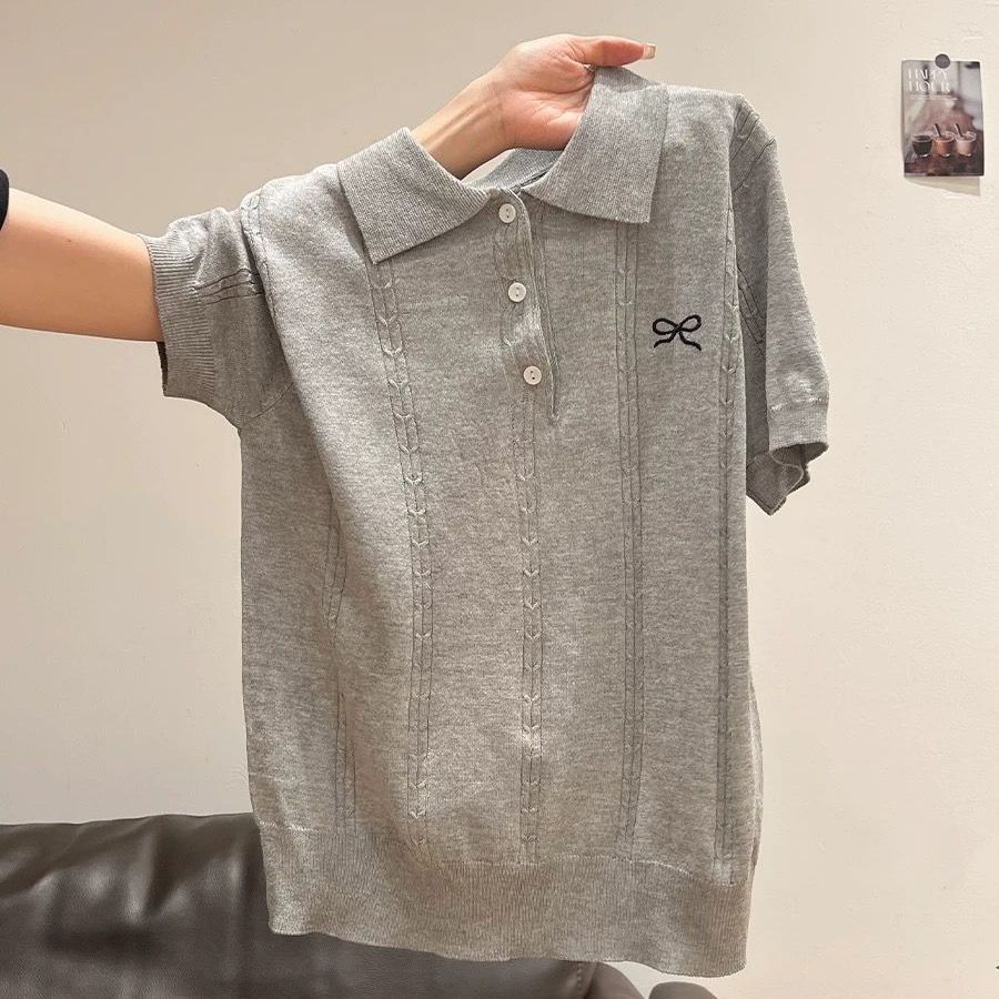 polo翻領蝴蝶結設計感針織短袖