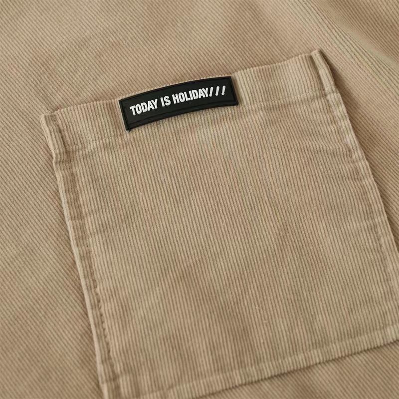 燈芯絨立領大碼寬鬆顯瘦紐扣設計感長袖T恤