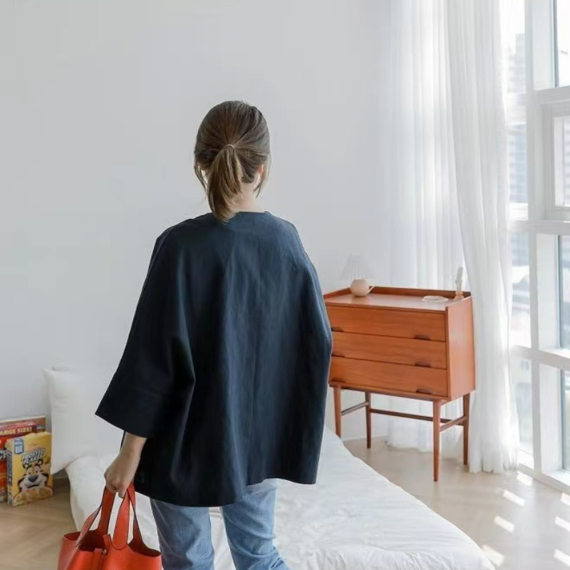 韓國chic 氣質優雅簡約寬鬆舒適七分袖薄款短外套