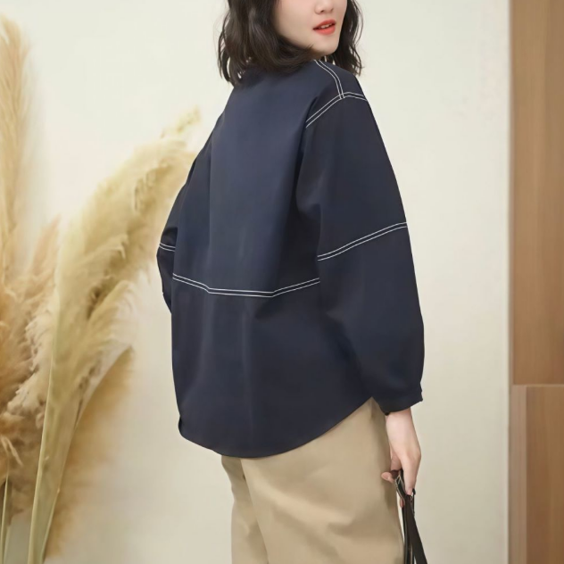 時尚明線設計顯瘦洋氣減齡休閑通勤長袖襯衫