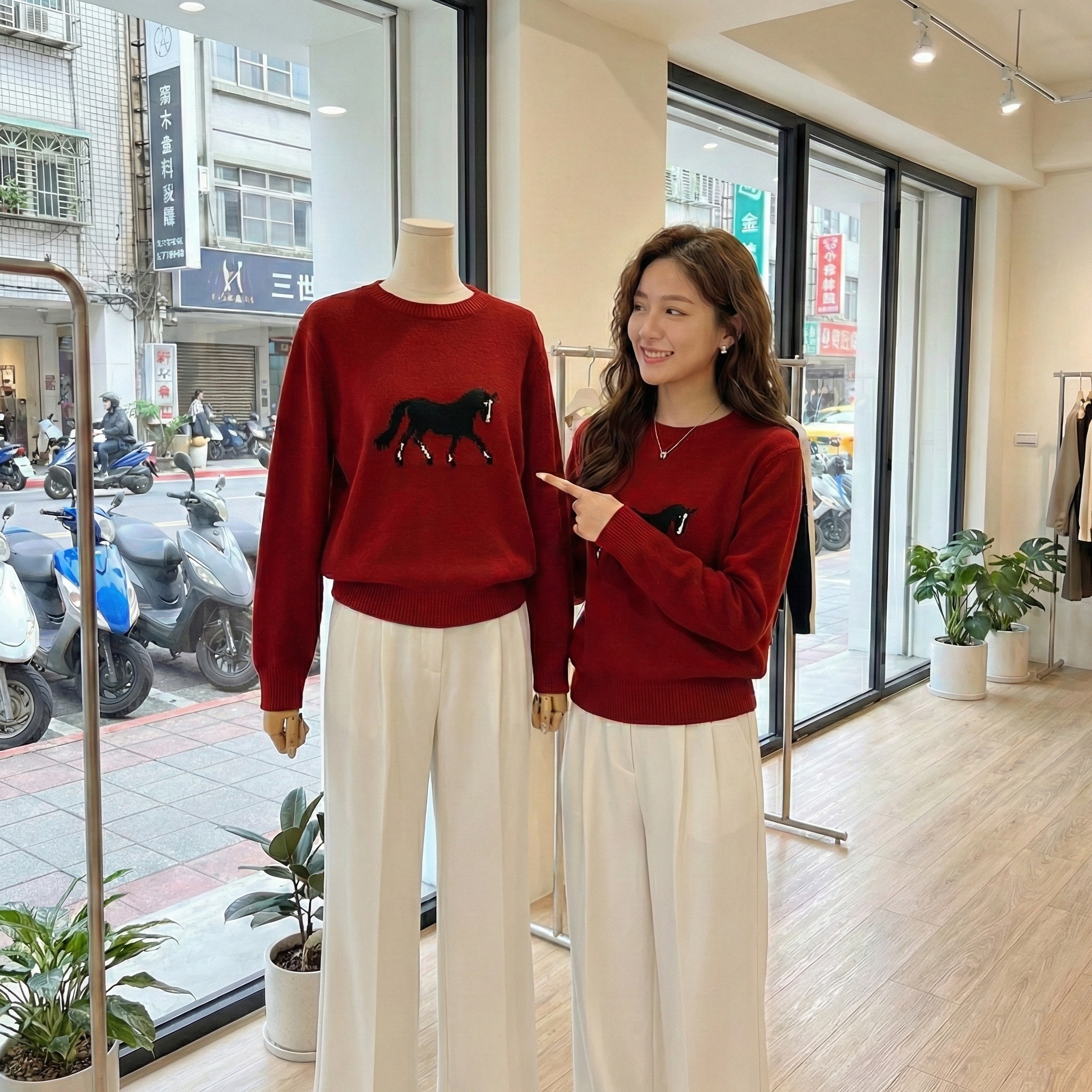 【限定款】卡通小馬提花減齡圓領針織衫