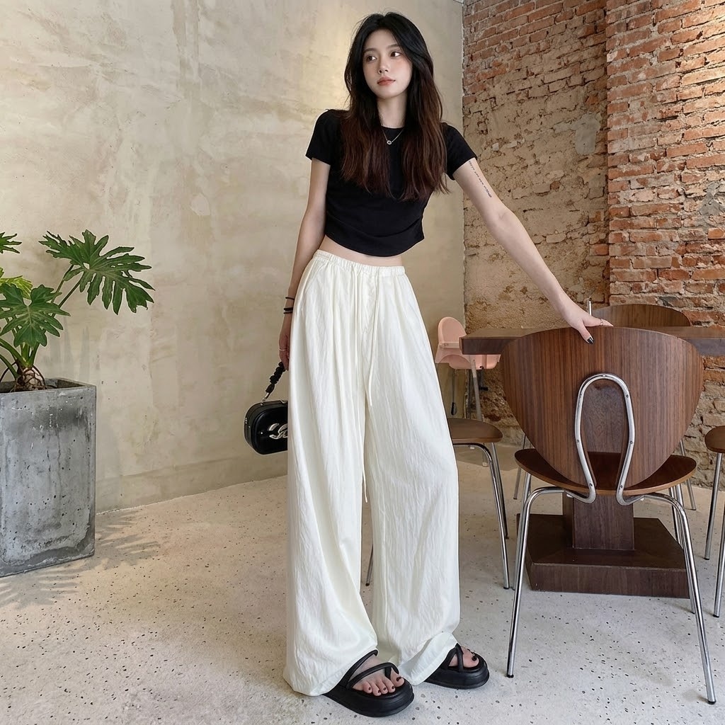 寬鬆垂墜感懶散風拖地休閒闊腿褲