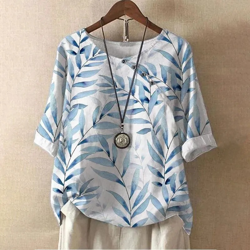 日韓薄款大碼印花文藝T恤棉麻短袖