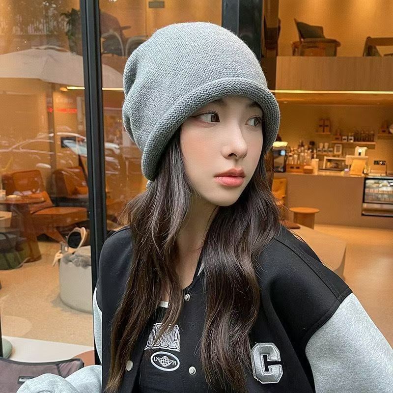 毛線帽堆堆帽情侶包頭帽大頭圍保暖針織帽子