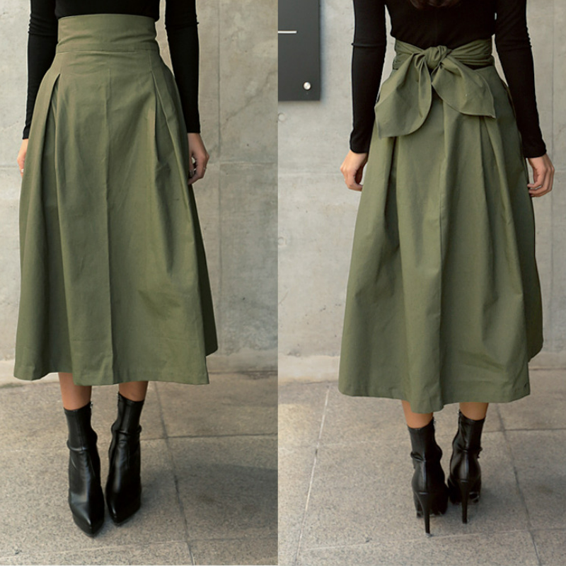 日韓傘裙超火蝴蝶結大裙擺修身束腰A字半身裙