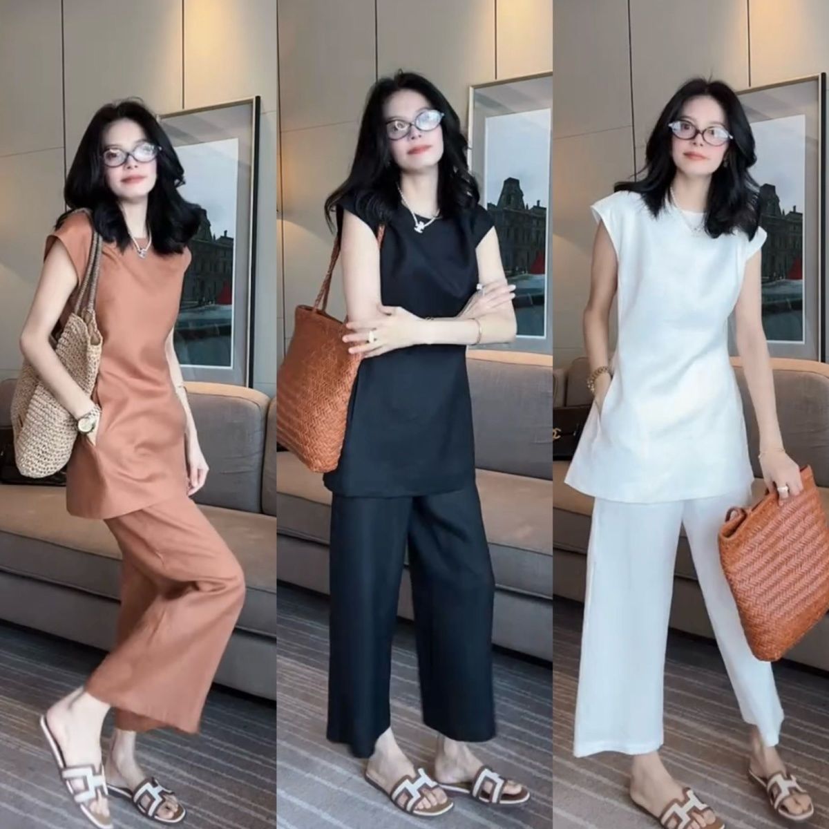 【整套】高級時尚韓版顯瘦氣質上衣+簡約休閑褲兩件套裝