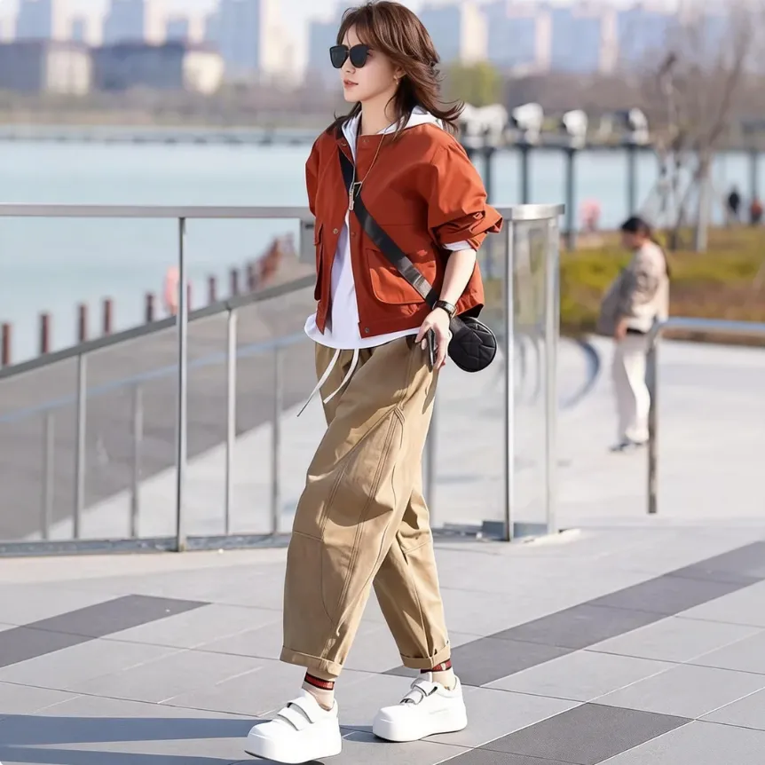 【單件/套裝】減齡顯瘦長袖外套+休閒褲兩件套