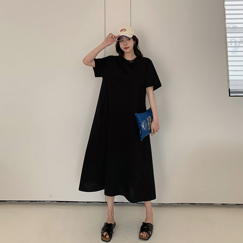 寬鬆遮肚減齡連衣裙大碼顯瘦休閒過膝T恤裙