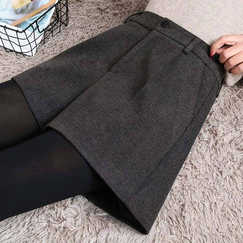 外穿顯瘦毛呢加厚寬鬆a字靴褲高腰闊腿短褲